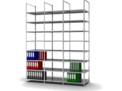 PROREGAL Aktenregal Schraubsystem Grundregal HxBxT 290 x 75 x 60 cm 8 Ebenen Fachlast 90 kg Ohne Deckboden Beidseitig Nutzbar Verzinkt