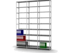 PROREGAL Aktenregal Schraubsystem Grundregal HxBxT 290 x 75 x 30 cm 9 Ebenen Fachlast 60 kg Mit Deckboden Einseitig Nutzbar Verzinkt