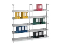PROREGAL Aktenregal Schraubsystem Grundregal HxBxT 185 x 100 x 30 cm 5 Ebenen Fachlast 60 kg Ohne Deckboden Einseitig Nutzbar Verzinkt
