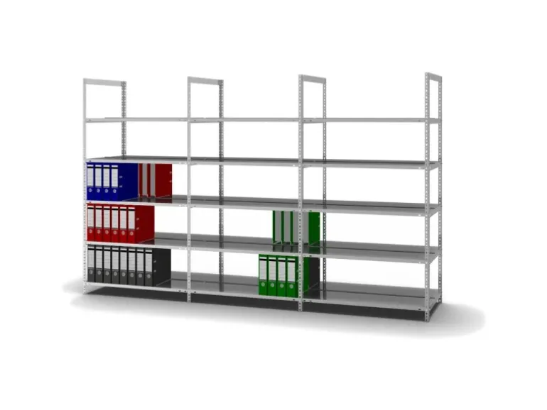 PROREGAL Aktenregal Schraubsystem Grundregal HxBxT 185 x 100 x 60 cm 5 Ebenen Fachlast 90 kg Ohne Deckboden Beidseitig Nutzbar Verzinkt