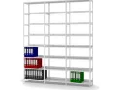 PROREGAL Aktenregal Schraubsystem Grundregal HxBxT 255 x 75 x 30 cm 8 Ebenen Fachlast 60 kg Mit Deckboden Einseitig Nutzbar Lichtgrau