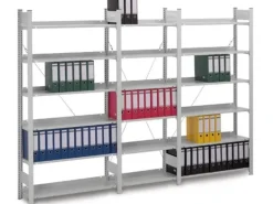 PROREGAL Aktenregal Stecksystem T-Profil Grundregal HxBxT 175 x 100 x 30 cm 5 Ebenen Fachlast 60 kg Einseitig Nutzbar Lichtgrau