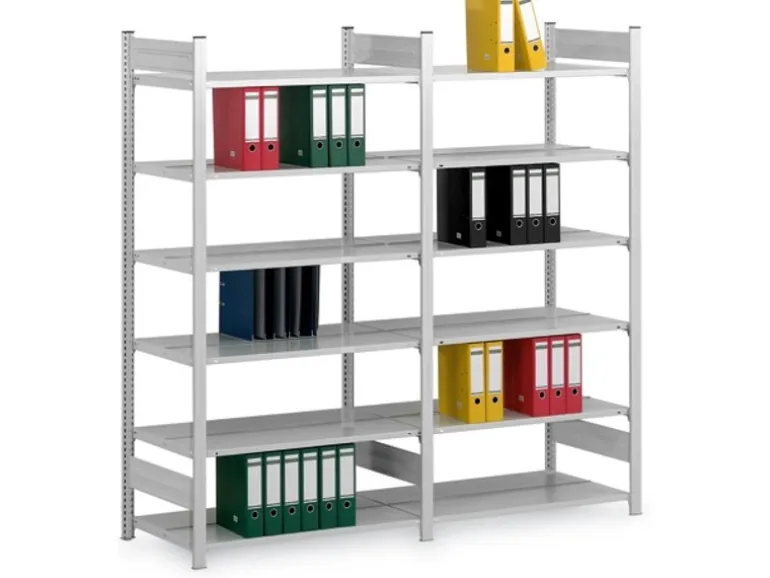 PROREGAL Aktenregal Stecksystem T-Profil Grundregal HxBxT 270 x 75 x 60 cm 8 Ebenen Fachlast 90 kg Beidseitig Nutzbar Lichtgrau