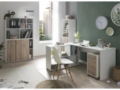 PROREGAL Aktenschrank Pigeon Large HxBxT 83,6 x 100 x 41 cm 2 Fächern & 2 Abschließbare Schiebetüren Weiß & Eiche