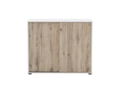 PROREGAL Aktenschrank Pigeon Large HxBxT 83,6 x 100 x 41 cm 2 Fächern & 2 Abschließbare Schiebetüren Weiß & Eiche
