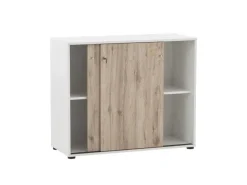 PROREGAL Aktenschrank Pigeon Large HxBxT 83,6 x 100 x 41 cm 2 Fächern & 2 Abschließbare Schiebetüren Weiß & Eiche