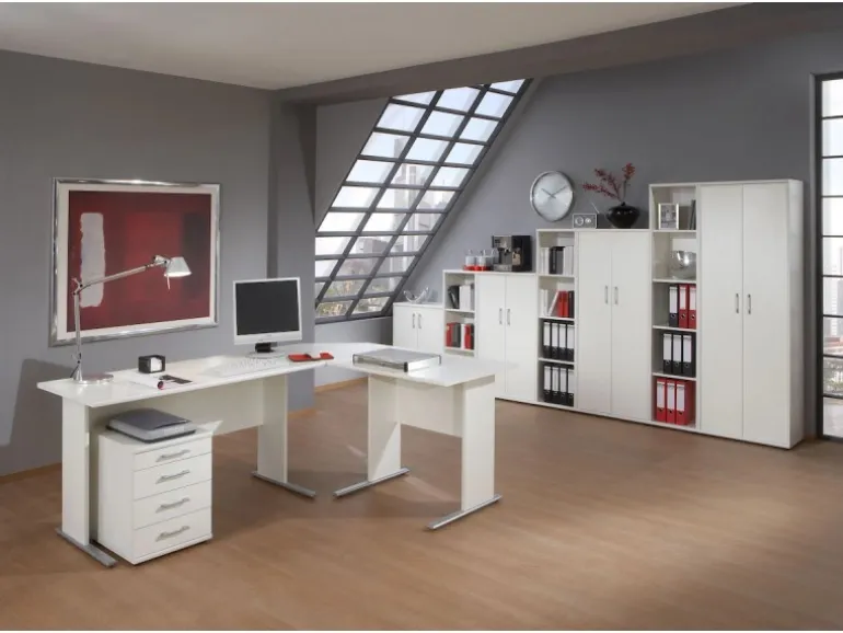 PROREGAL Aktenschrank Tiger XL HxBxT 182 x 65 x 34 cm 5 Fächern & 2 Flügeltüren Weiß