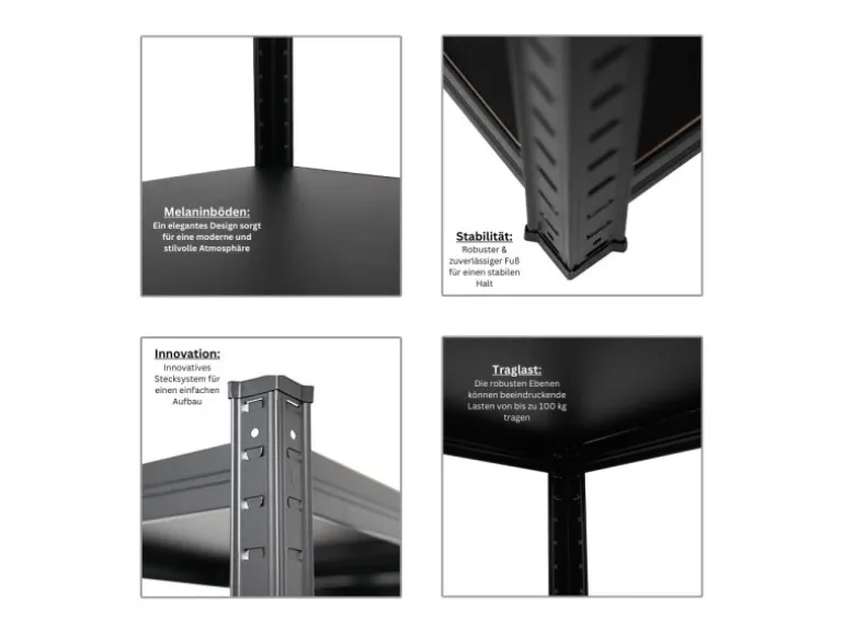 PROREGAL All Black Series Schwerlastregal Ragnar für Gesamtlast 500 kg HxBxT 150 x 45 x 45 cm Matt Schwarz Kellerregal Steckregal Garagenregal
