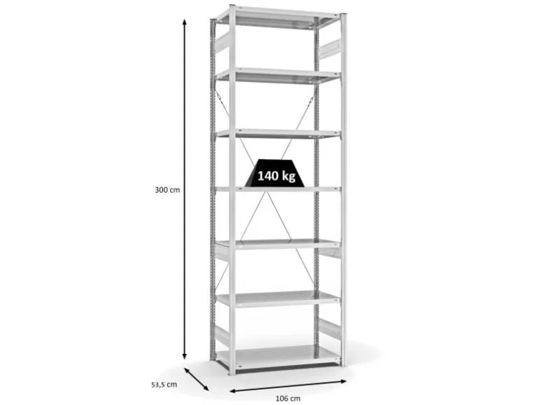 PROREGAL Antibakterielles Fachbodenregal Stecksystem T-Profil HxBxT 300 x 100 x 50 cm 7 Ebenen Traglast 140 kg Antibakterielle Beschichtung Weiß