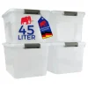 Proregal Aufbewahrungsbox Mit Deckel 45L 4er Set Groß Rollen Transparent Stapelbar Kunststoffbox Verschlussclips Stapelbox Aufbewahrungsbehälter