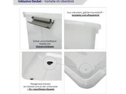 Proregal Aufbewahrungsbox Mit Deckel 45L 4er Set Groß Rollen Transparent Stapelbar Kunststoffbox Verschlussclips Stapelbox Aufbewahrungsbehälter