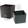 PROREGAL Blumentopf Rattan Quadrat 320x320x 325mm 32Lit Rato Niedrig Braun