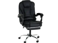 Proregal Bürostuhl HxBxT 110x63x103 cm Sitzhöhe 48cm Ausziehbare Fußstütze Kunstleder Schwarz Schreibtischstuhl Drehstuhl Chefsessel