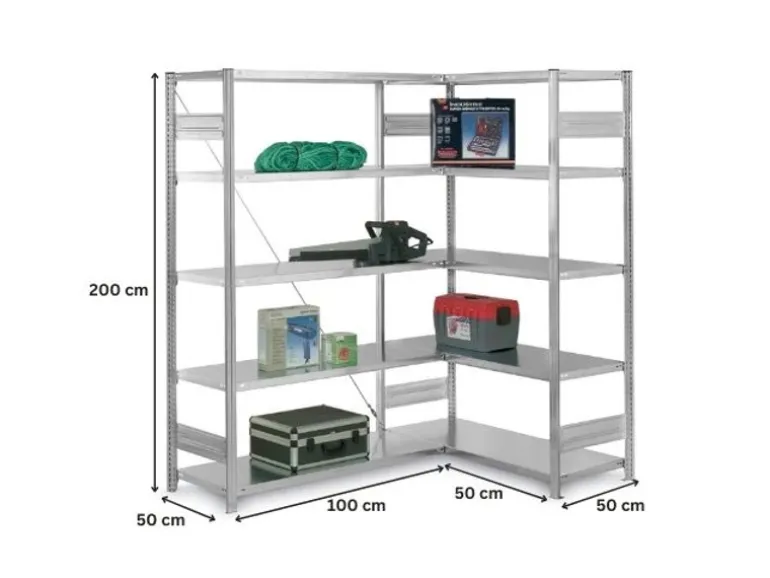 PROREGAL Eckregal Stecksystem T-Profil HxBxT 200 x 100 x 50 cm 5 Ebenen Traglast 124 kg Verzinkt