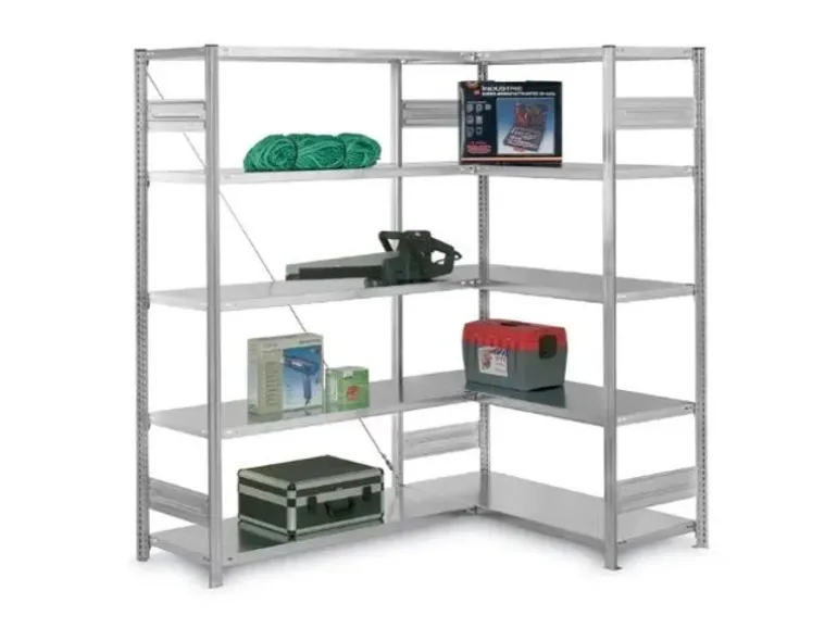 PROREGAL Eckregal Stecksystem T-Profil HxBxT 250 x 130 x 50 cm 6 Ebenen Traglast 124 kg Lichtgrau