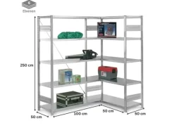 PROREGAL Eckregal Stecksystem T-Profil HxBxT 250 x 100 x 50 cm 6 Ebenen Traglast 124 kg Verzinkt