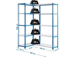 PROREGAL Eckregal BIG Metal Shark HxBxT 200 x 130 x 30 cm Fachlast 80 kg Blau