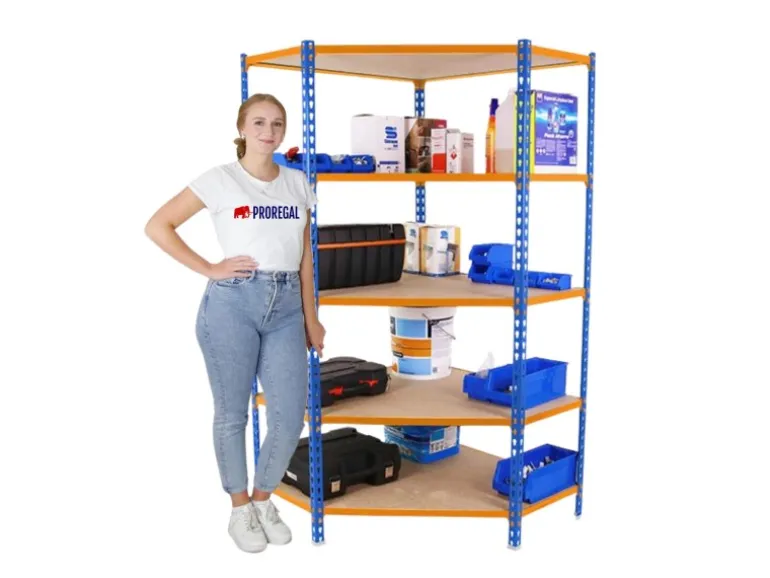 PROREGAL Eckregal Muli HxBxT 180 x 90 x 40 cm 5 Fachböden Fachlast 200 kg Blau-Orange