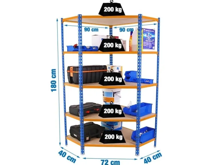 PROREGAL Eckregal Muli HxBxT 180 x 90 x 40 cm 5 Fachböden Fachlast 200 kg Blau-Orange