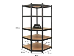 PROREGAL Eckregal Ragnar für Gesamtlast 875 kg HxBxT 180 x 90 x 60 cm Schwarz Kellerregal Steckregal Garagenregal Lagerregal