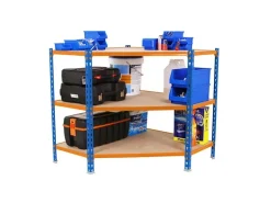 PROREGAL Eckregal Small Muli HxBxT 90 x 90 x 50 cm 3 Fachböden Fachlast 200 kg Blau-Orange