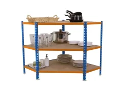 PROREGAL Eckregal Small Muli HxBxT 90 x 90 x 50 cm 3 Fachböden Fachlast 200 kg Blau-Orange