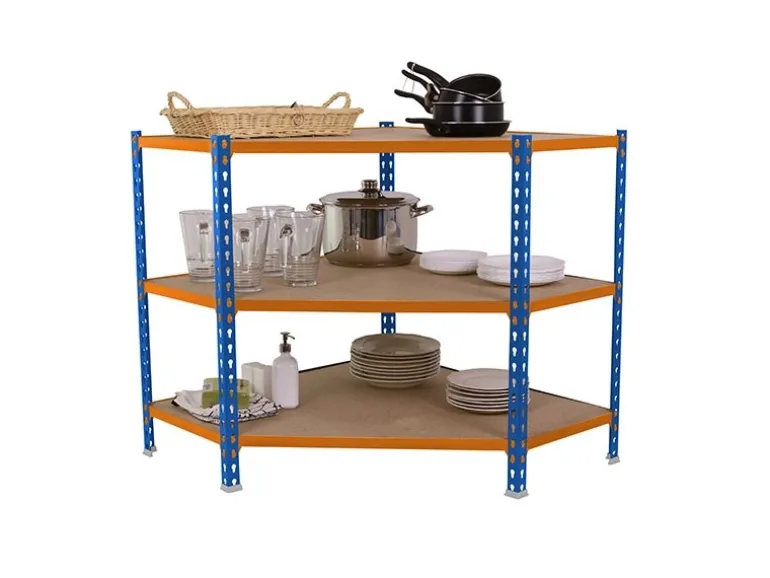 PROREGAL Eckregal Small Muli HxBxT 90 x 90 x 50 cm 3 Fachböden Fachlast 200 kg Blau-Orange