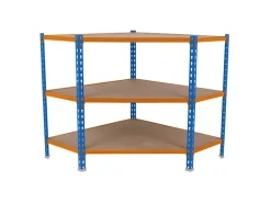 PROREGAL Eckregal Small Muli HxBxT 90 x 90 x 30 cm 3 Fachböden Fachlast 200 kg Blau-Orange