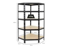 PROREGAL Eckregal Tiger HxBxT 180 x 90 x 45 cm Fachlast 175 kg Schwarz