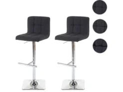 PROREGAL 2er-Set Barhocker Gepolstert Und Höhenverstellbar Mit Lehne Sitzhöhe 63-84cm Mit Lehne Drehbar Stoff/Textil Dunkelgrau Chromfuß Barstuhl