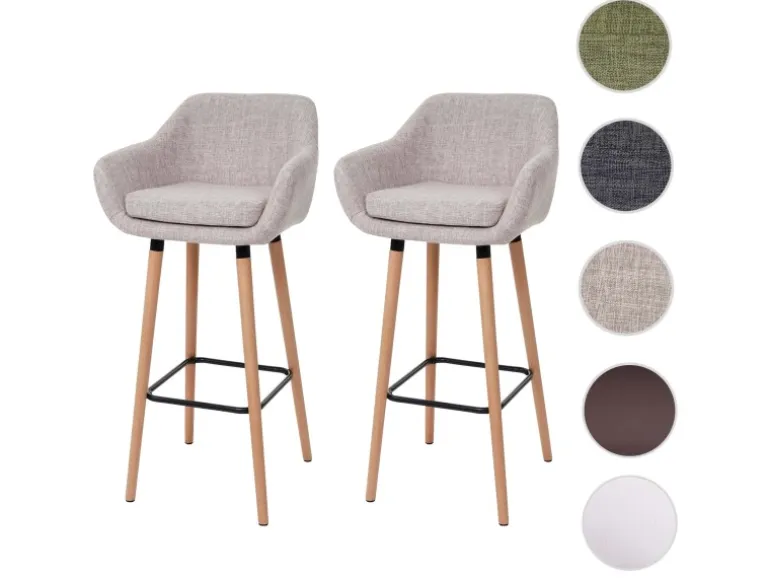 PROREGAL 2er-Set Barhocker Oslo Mit Lehne Sitzhöhe 79cm Textil Hellgrün Barstuhl Tresenhocker