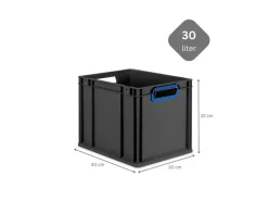 PROREGAL Eurobox Nextgen Color HxBxT 32x30x40cm 30 Liter Griffe Blau Offen Schwarz Eurobehälter Transportbox Transportbehälter