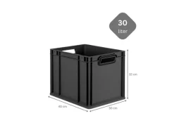PROREGAL Eurobox Nextgen Color HxBxT 32x30x40cm 30 Liter Griffe Schwarz Offen Schwarz Eurobehälter Transportbox Transportbehälter