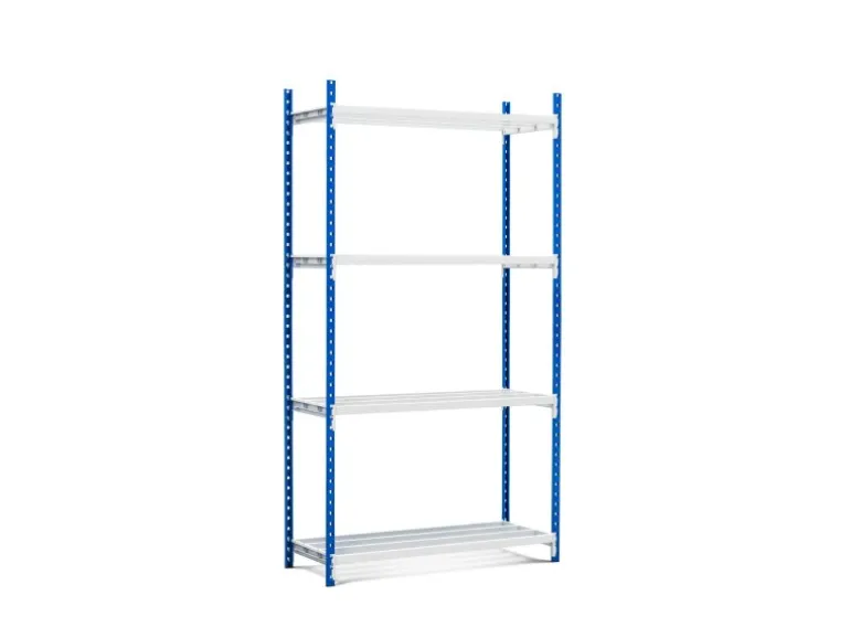 PROREGAL Fachbodenregal Maximus HxBxT200 x 100 x 34 cm 4 Ebenen Offener Fachboden Fachlast 136 kg Lichtblau-Lichtgrau