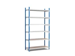 PROREGAL Fachbodenregal Maximus HxBxT 220 x 100 x 80 cm 6 Ebenen Spanplatten-Fachboden Fachlast 198 kg Lichtblau-Lichtgrau