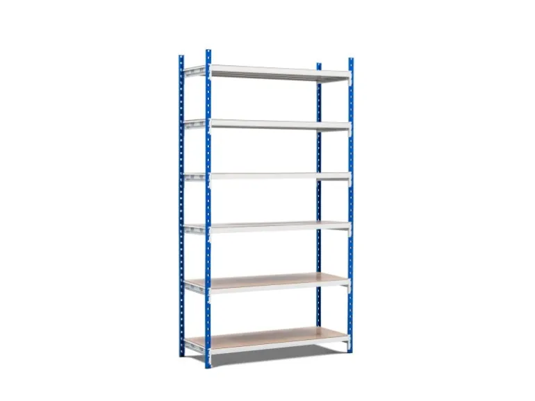 PROREGAL Fachbodenregal Maximus HxBxT 220 x 100 x 80 cm 6 Ebenen Spanplatten-Fachboden Fachlast 198 kg Lichtblau-Lichtgrau