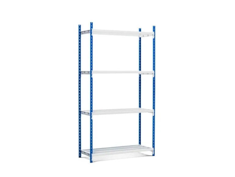 PROREGAL Fachbodenregal Maximus Pro HxBxT 220 x 100 x 80 cm 4 Ebenen Offener Fachboden Fachlast 303 kg Lichtblau-Lichtgrau