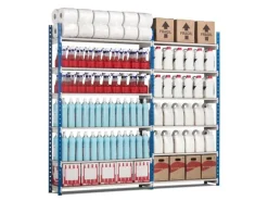 PROREGAL Fachbodenregal Maximus HxBxT 200 x 100 x 30 cm 6 Ebenen Offener Fachboden Fachlast 136 kg Lichtblau-Lichtgrau