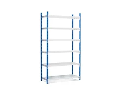 PROREGAL Fachbodenregal Maximus Pro HxBxT 220 x 100 x 100 cm 6 Ebenen Offener Fachboden Fachlast 303 kg Lichtblau-Lichtgrau