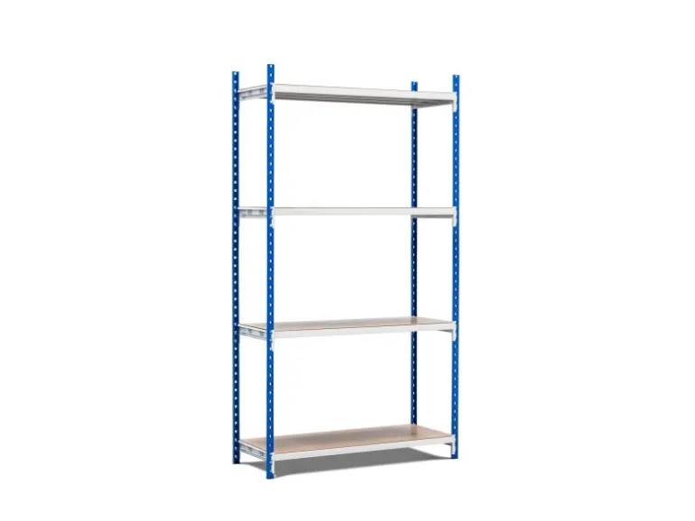 PROREGAL Fachbodenregal Maximus Pro HxBxT200 x 100 x 80 cm 4 Ebenen Spanplatten-Fachboden Fachlast 303 kg Lichtblau-Lichtgrau
