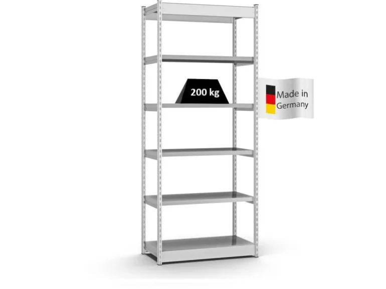 PROREGAL Fachbodenregal Stecksystem Vierkant-Profil Grundregal HxBxT 250 x 102,5 x 50 cm 6 Ebenen Einseitige Bauart Fachlast 200 kg Lichtgrau