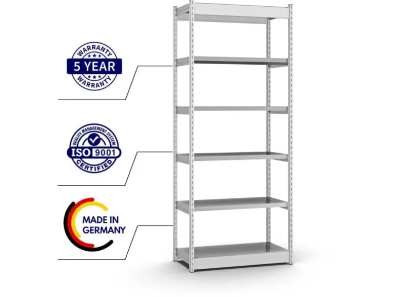 PROREGAL Fachbodenregal Stecksystem Vierkant-Profil Grundregal HxBxT 250 x 102,5 x 50 cm 6 Ebenen Einseitige Bauart Fachlast 200 kg Lichtgrau