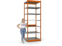 PROREGAL Fachbodenregal Stecksystem Vierkant-Profil Grundregal HxBxT 300 x 102,5 x 80 cm 7 Ebenen Einseitige Bauart Fachlast 200 kg Orange