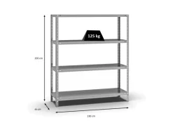 PROREGAL Fachbodenregal Schraubsystem Light-Duty Grundregal HxBxT 150 x 130 x 40 cm 4 Ebenen Fachlast 125 kg Beidseitig Nutzbar Verzinkt