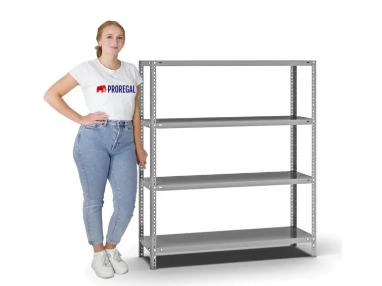 PROREGAL Fachbodenregal Schraubsystem Light-Duty Grundregal HxBxT 150 x 130 x 40 cm 4 Ebenen Fachlast 125 kg Beidseitig Nutzbar Verzinkt