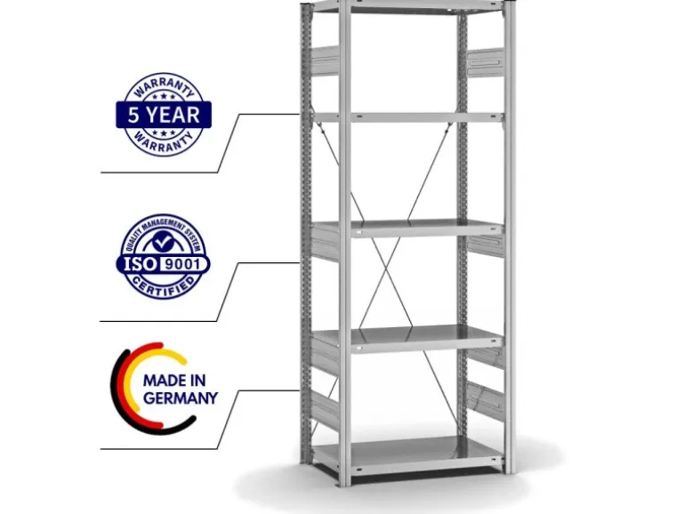 PROREGAL Fachbodenregal Stecksystem T-Profil Heavy-Duty Grundregal HxBxT 200 x 75 x 40 cm 5 Ebenen Fachlast 300 kg Einseitig Nutzbar Verzinkt