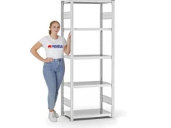 PROREGAL Fachbodenregal Stecksystem T-Profil Medium-Duty Grundregal HxBxT 200 x 75 x 40 cm 5 Ebenen Fachlast 225 kg Beidseitig Nutzbar Lichtgrau