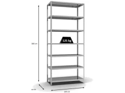 PROREGAL Fachbodenregal Schraubsystem Light-Duty Grundregal HxBxT 300 x 130 x 60 cm 7 Ebenen Fachlast 125 kg Beidseitig Nutzbar Verzinkt