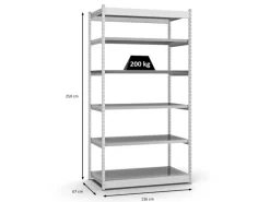 PROREGAL Fachbodenregal Stecksystem Vierkant-Profil Grundregal HxBxT 250 x 132,5 x 60 cm 6 Ebenen Einseitige Bauart Fachlast 200 kg Lichtgrau