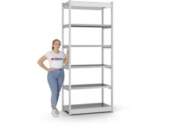 PROREGAL Fachbodenregal Stecksystem Vierkant-Profil Grundregal HxBxT 250 x 132,5 x 60 cm 6 Ebenen Einseitige Bauart Fachlast 200 kg Lichtgrau